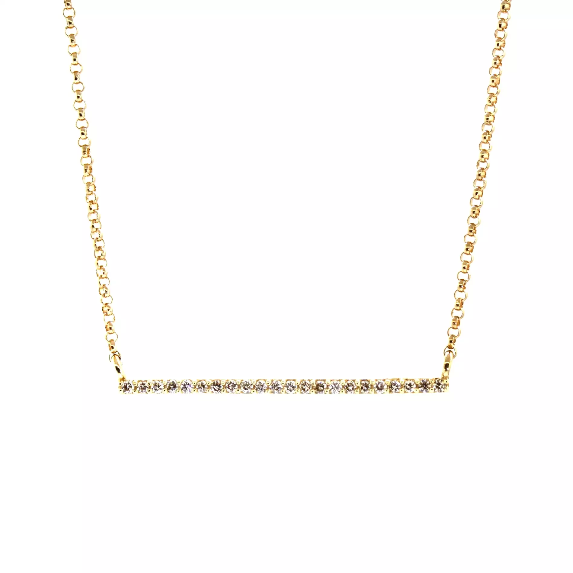 Gold & Pave Diamond Single Row Bar Necklace