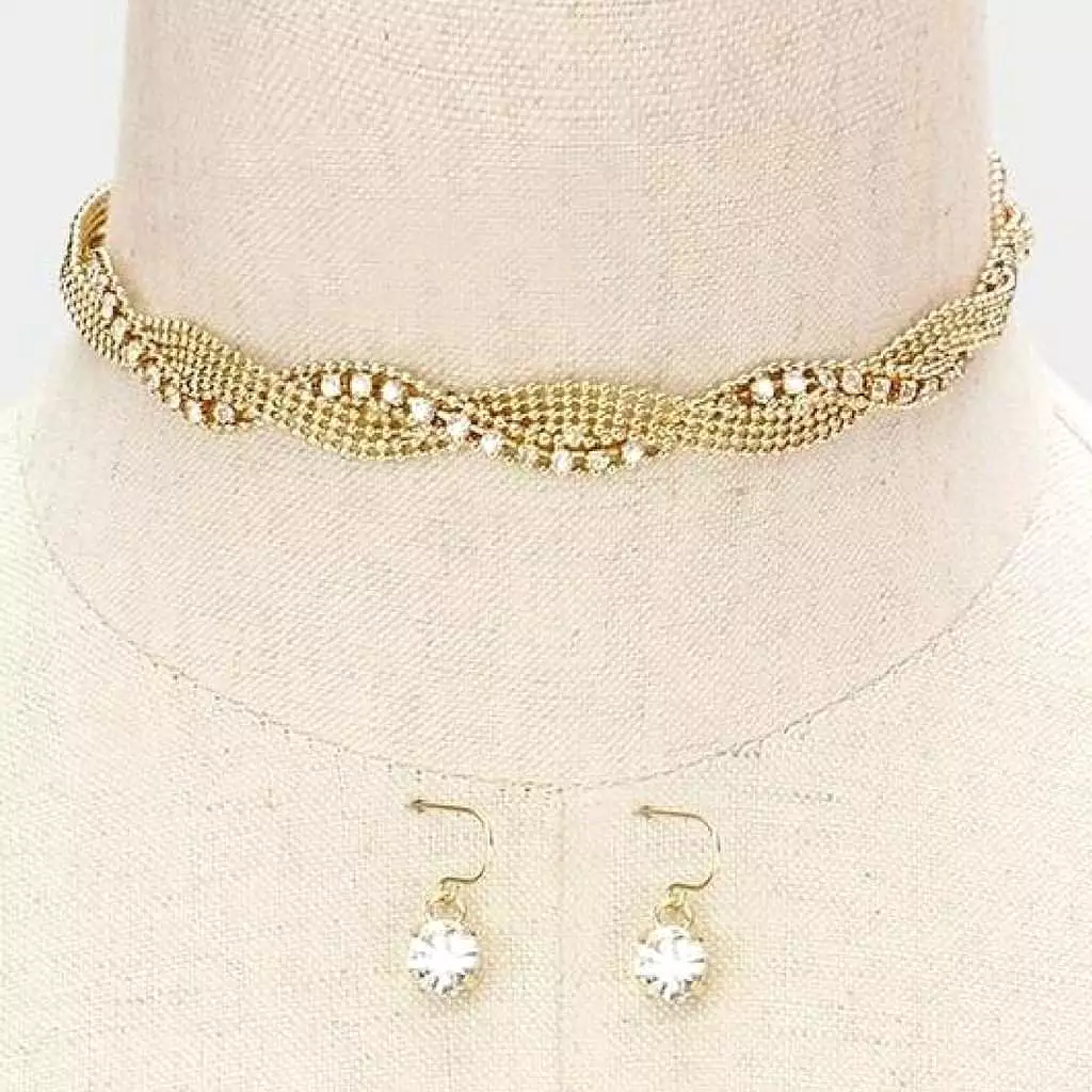 Gold and Crystal Twisted Choker