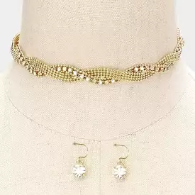 Gold and Crystal Twisted Choker