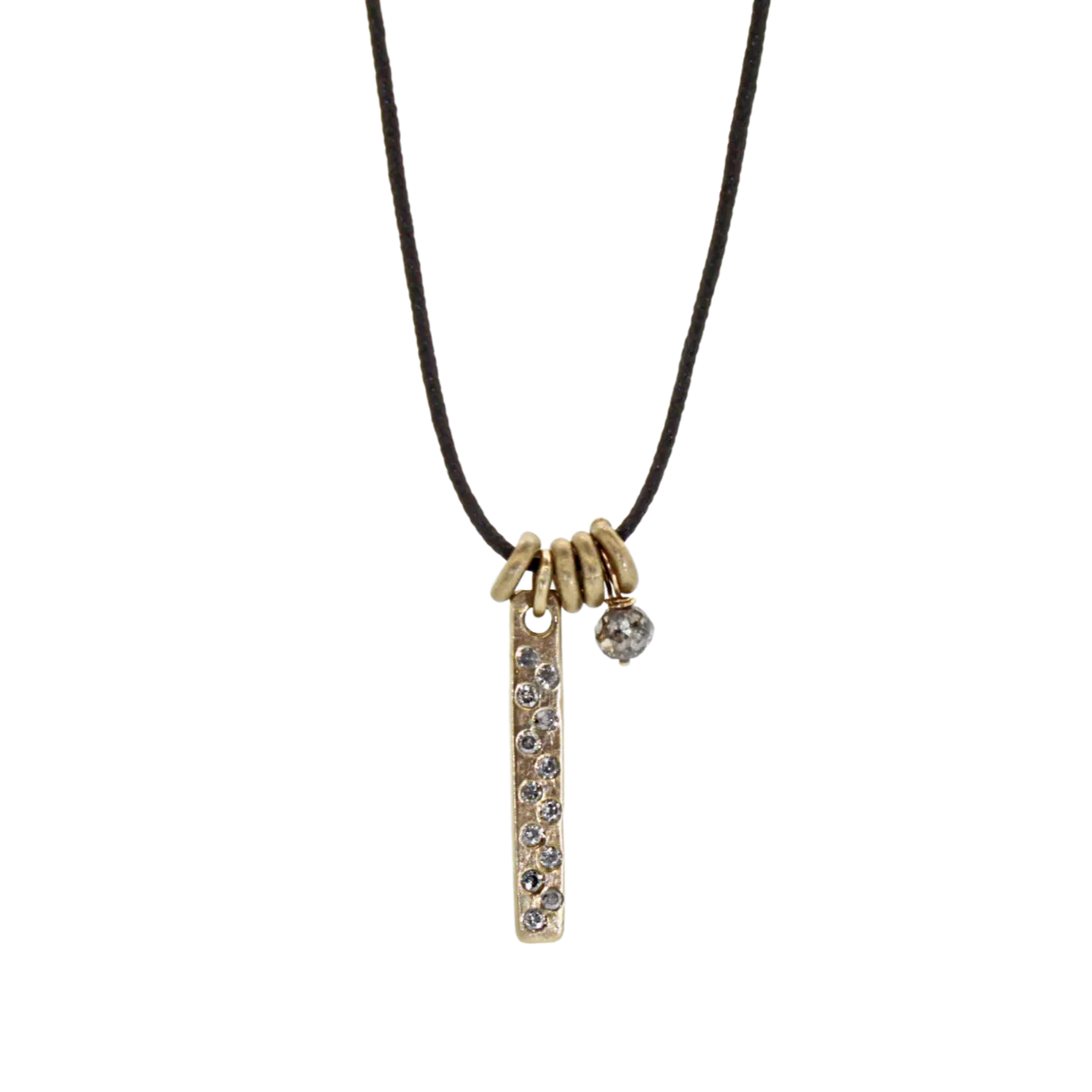 Gold Pave Diamond Bar Charm Necklace