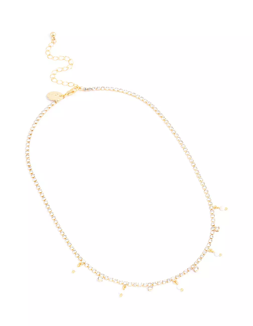 Gold Plated Cupchain Cubic Zirconia & Freshwater Pearl Drop Necklace