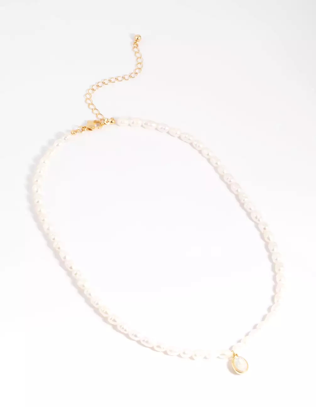 Gold Plated Freshwater Pearl Oval Drop Necklace