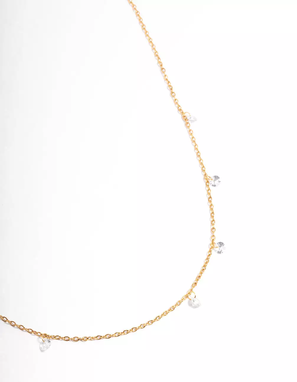 Gold Plated Stainless Steel Cubic Zirconia Drop Fine Chain Necklace