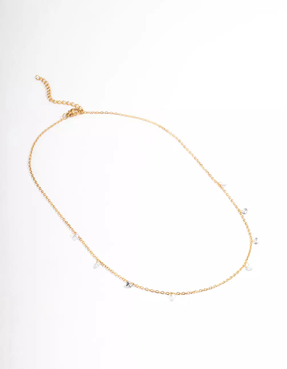 Gold Plated Stainless Steel Cubic Zirconia Drop Fine Chain Necklace