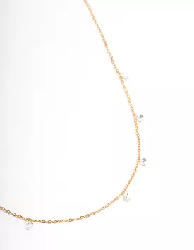 Gold Plated Stainless Steel Cubic Zirconia Drop Fine Chain Necklace