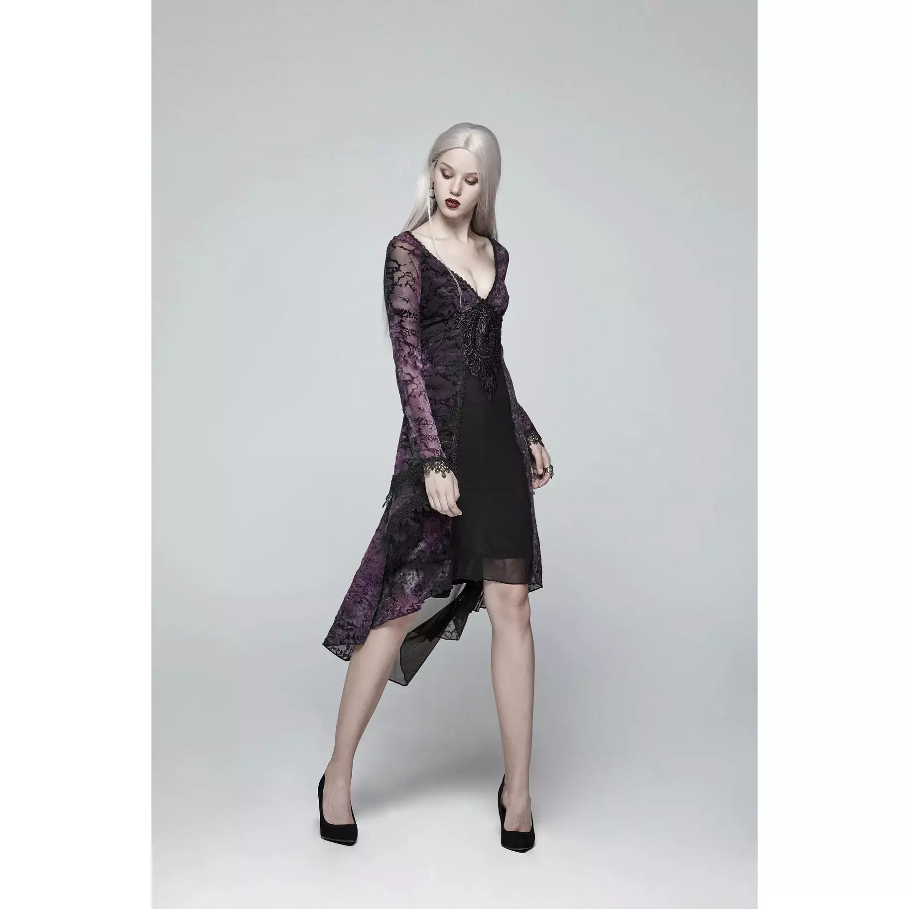 Gothic Goddess Classical Mid-Length Dress - Black/Purple