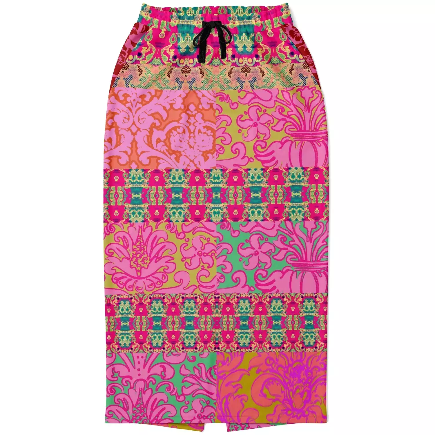 Gypsy Beat Pink Floral Patchwork Eco-Poly Long Pocket Skirt