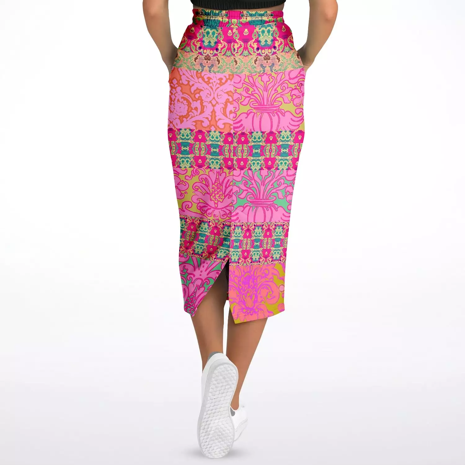 Gypsy Beat Pink Floral Patchwork Eco-Poly Long Pocket Skirt