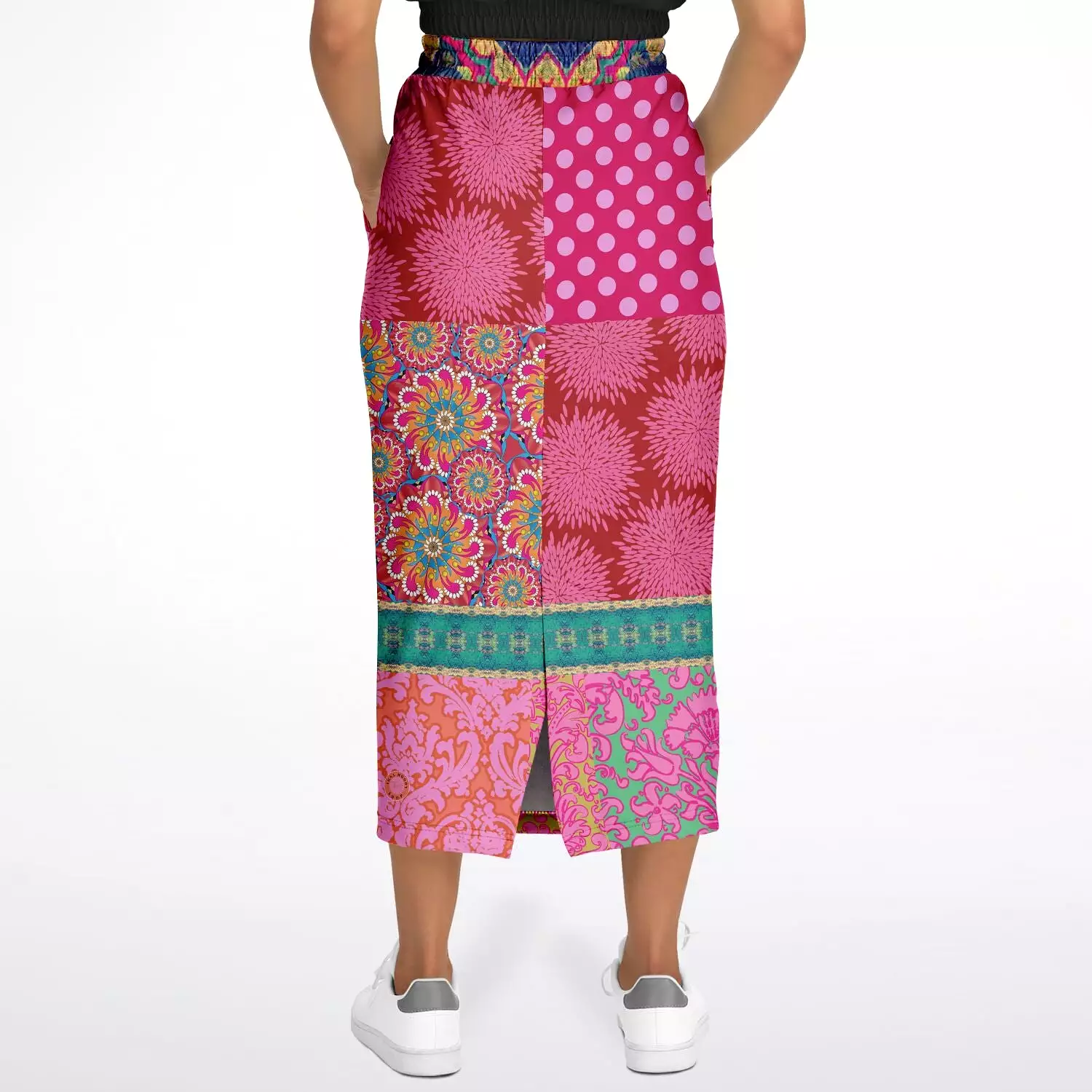 Gypsy Beat Pink Indian Floral Eco-Poly Long Pocket Skirt