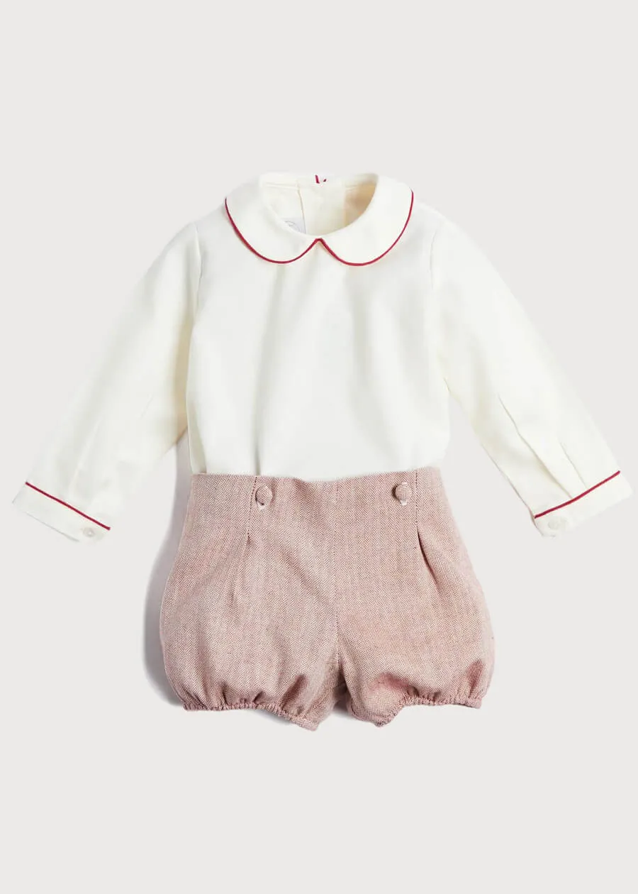 Herringbone Peter Pan Collar Long Sleeve Two Piece Set in Red (6mths-2yrs)