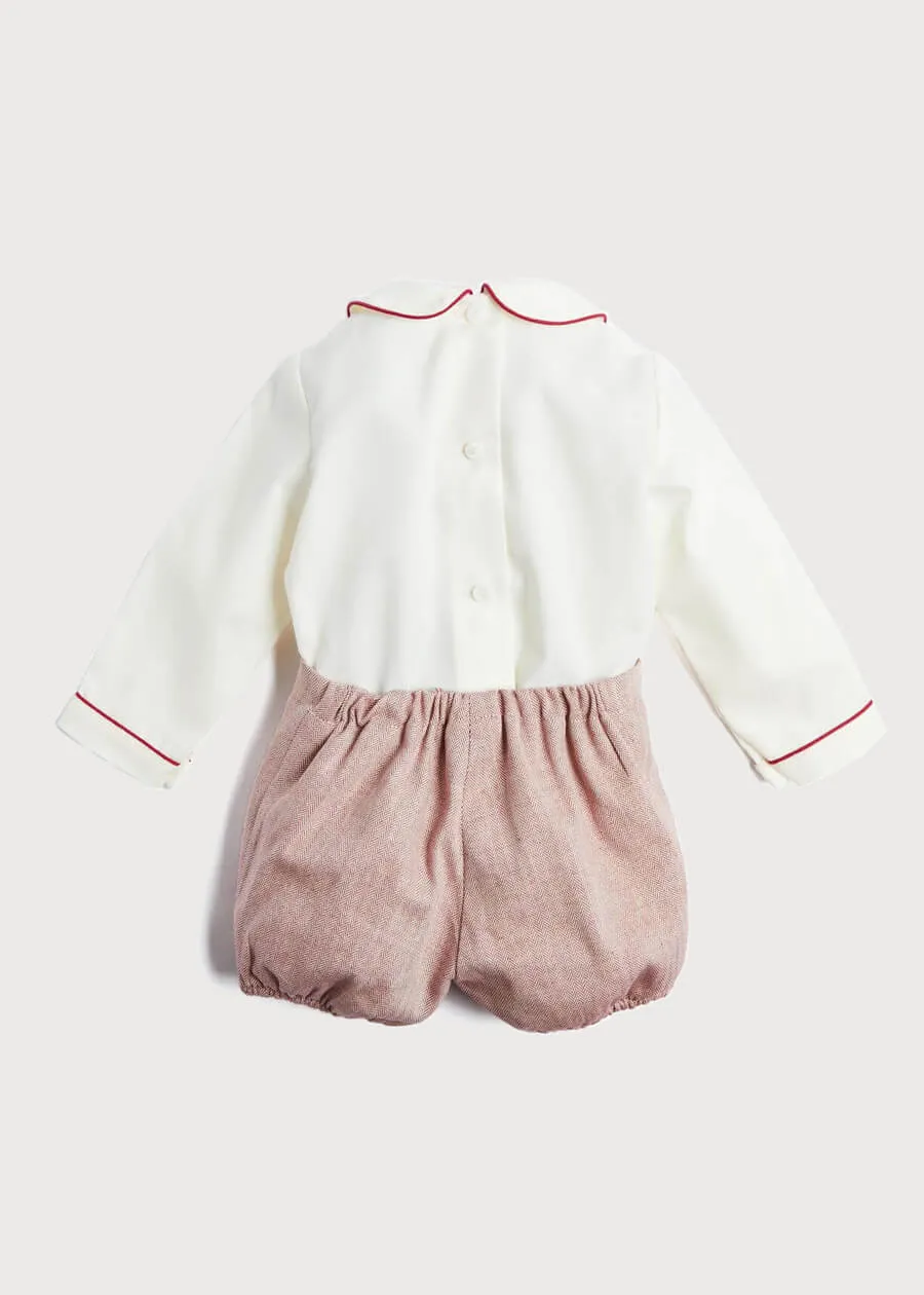 Herringbone Peter Pan Collar Long Sleeve Two Piece Set in Red (6mths-2yrs)