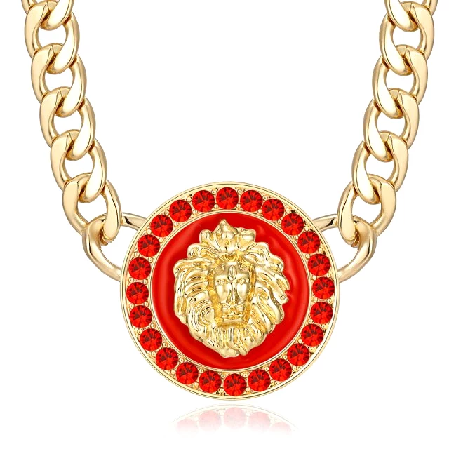 Hiphop Lion Head Choker Necklace Gold Color Statement Alloy Crystal Enamel Pendant Basketball Wives Chunky Chain Costume Jewelry