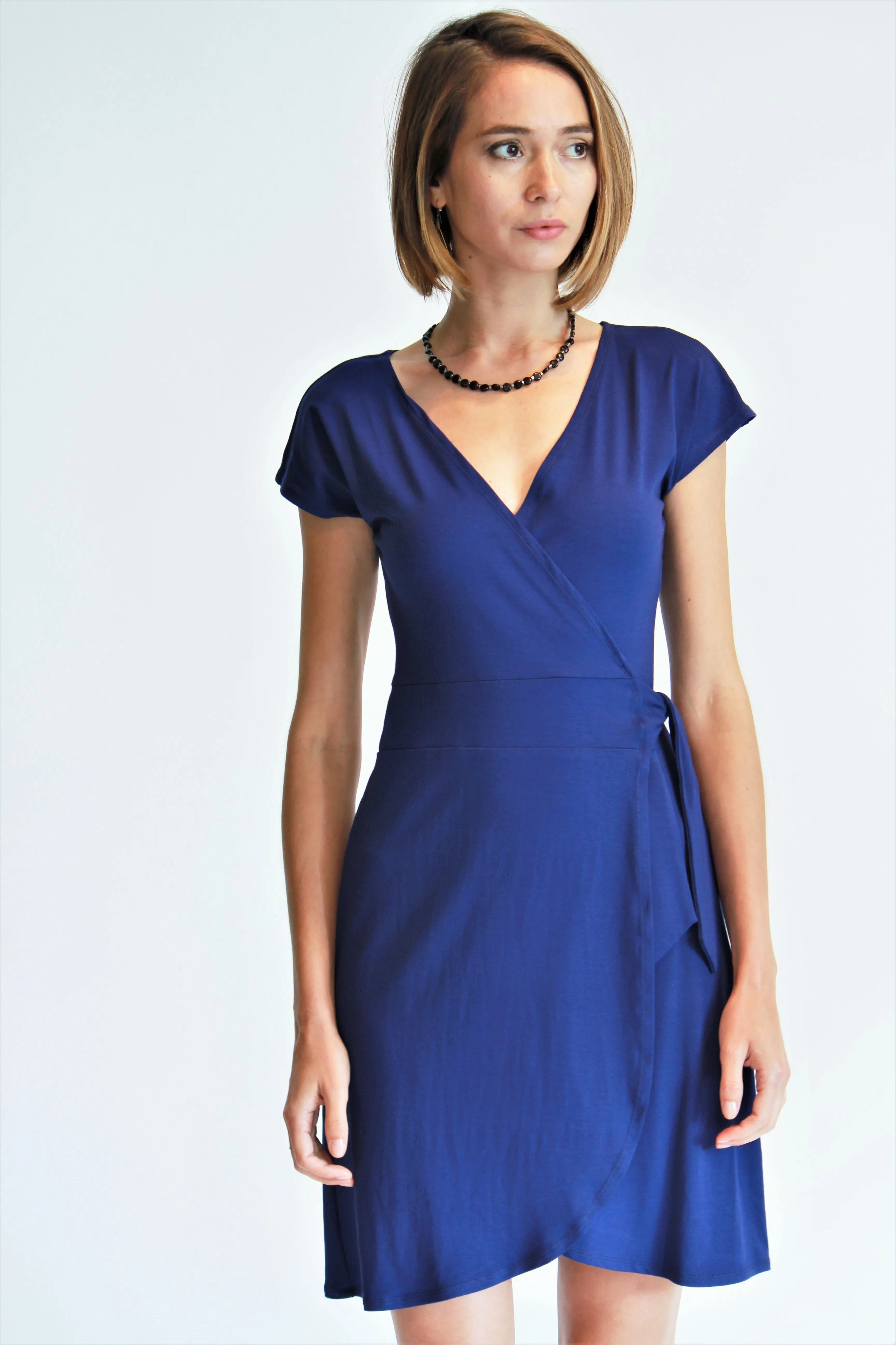 Imelda Cap Sleeve Jersey Wrap Dress