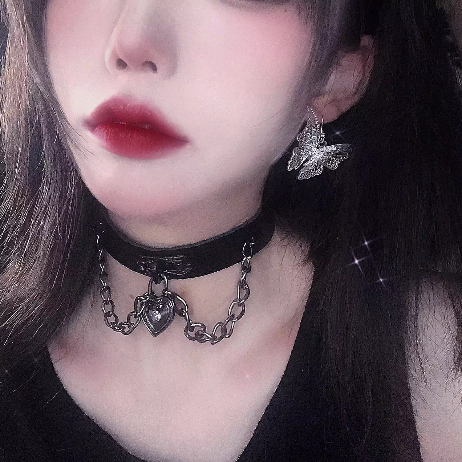 INS FASHION BLACK HEART CHOKER BY60411