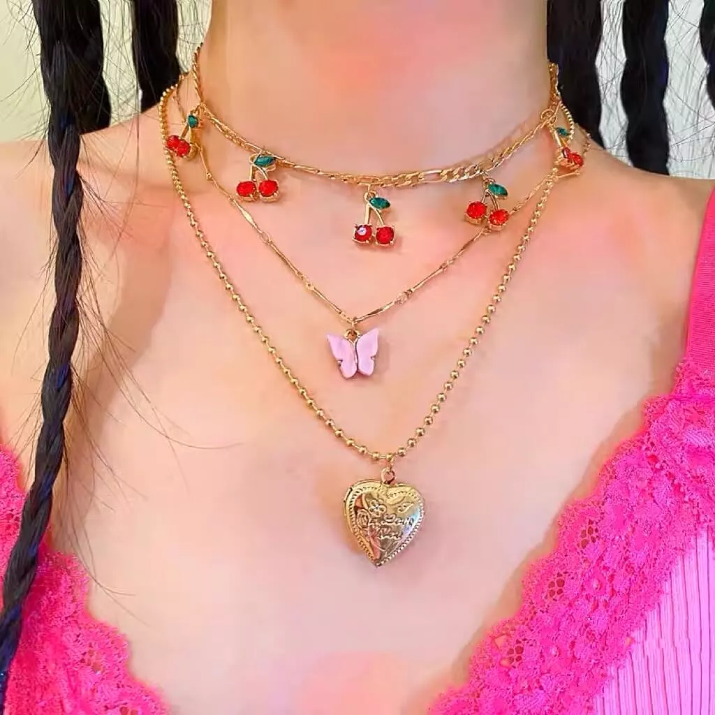 Ins fashion “butterfly & cherry & heart” necklace BY1198