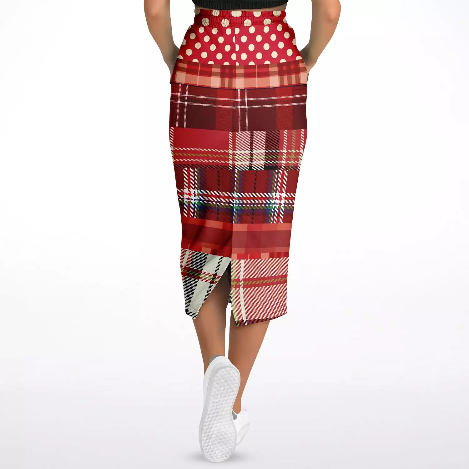 Jersey Salsa Plaid Patchwork Eco-Poly Long Pocket Skirt