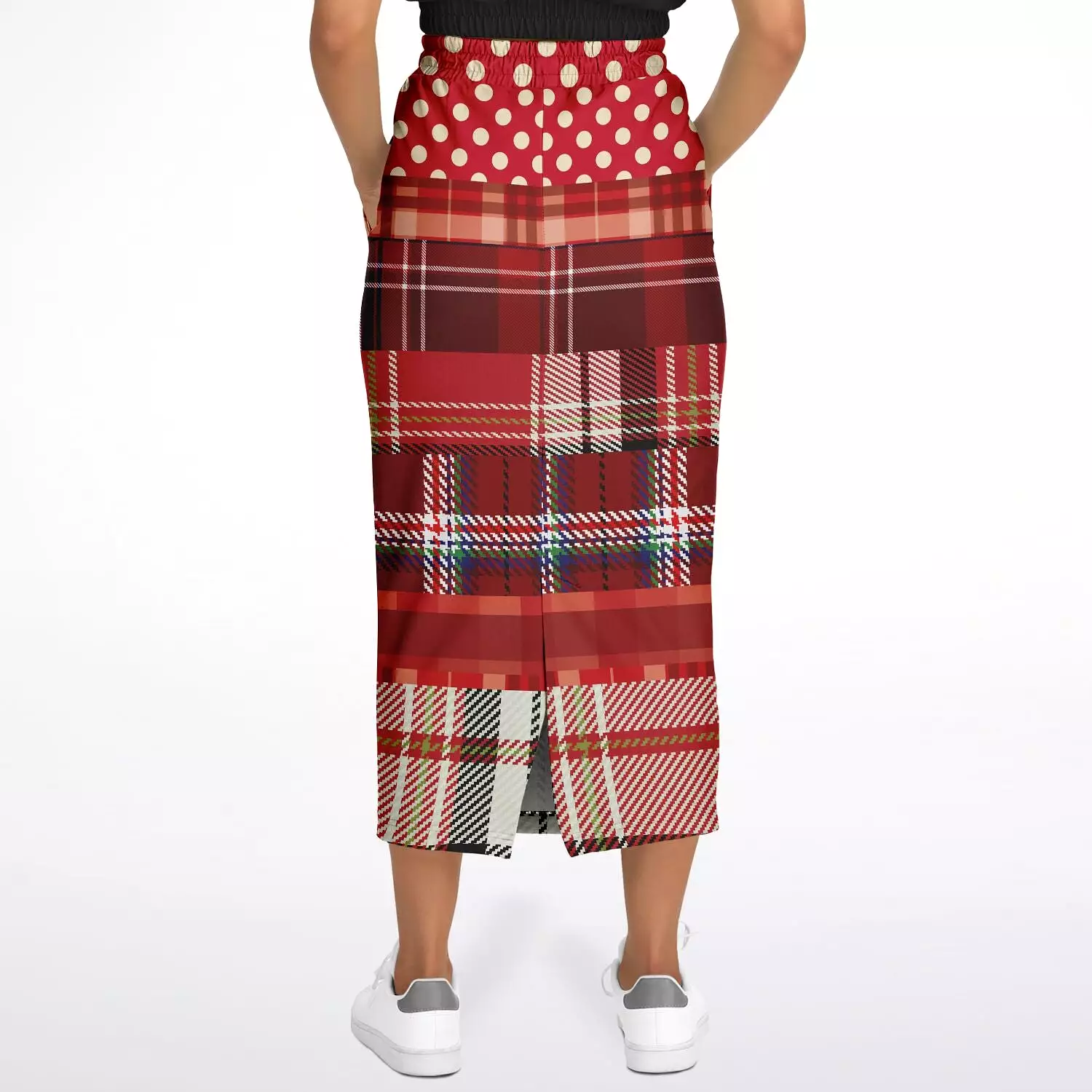 Jersey Salsa Plaid Patchwork Eco-Poly Long Pocket Skirt