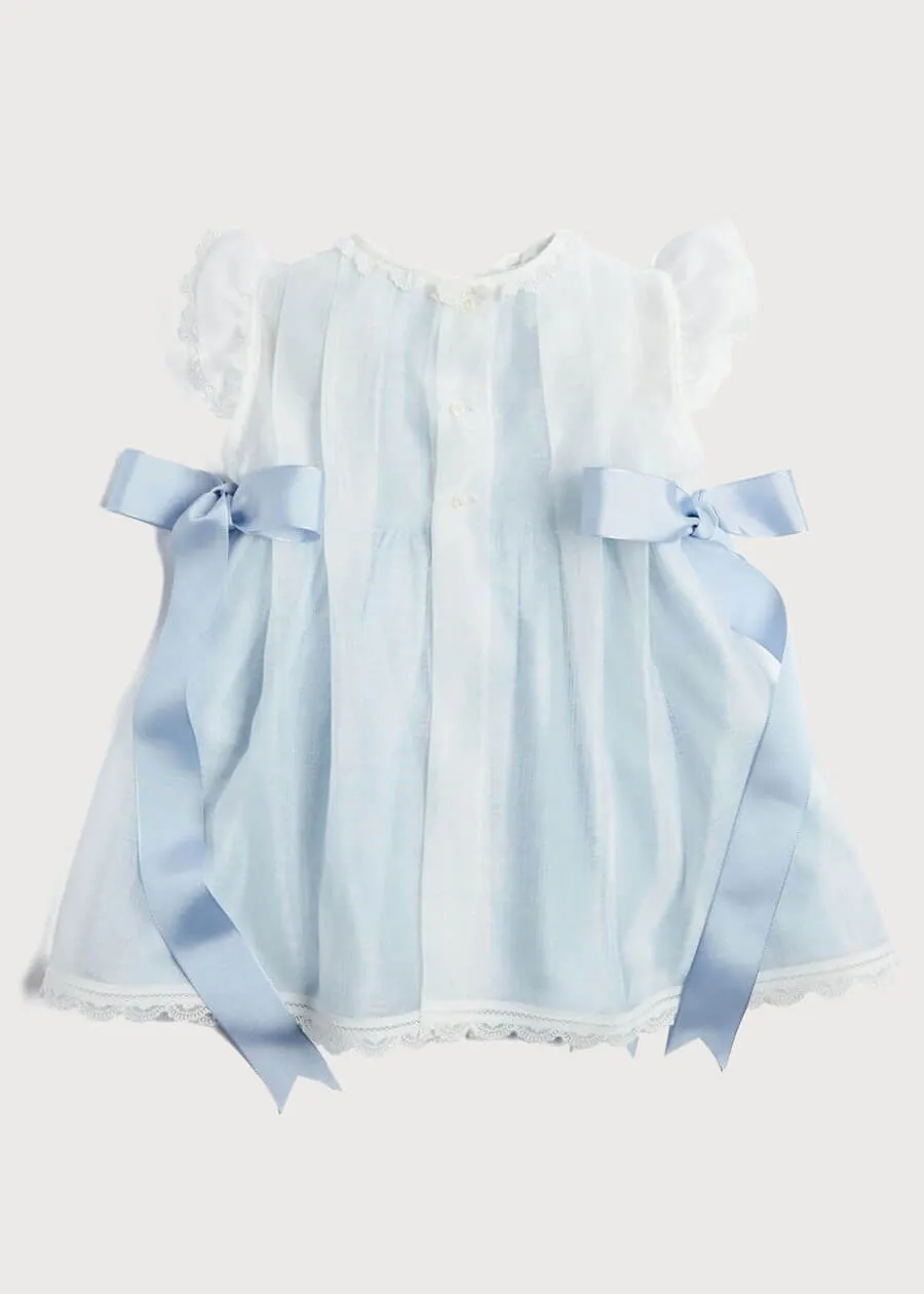 Lace Trim Satin Bow Dress in Pale Blue (6mths-5yrs)