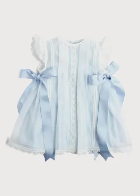 Lace Trim Satin Bow Dress in Pale Blue (6mths-5yrs)