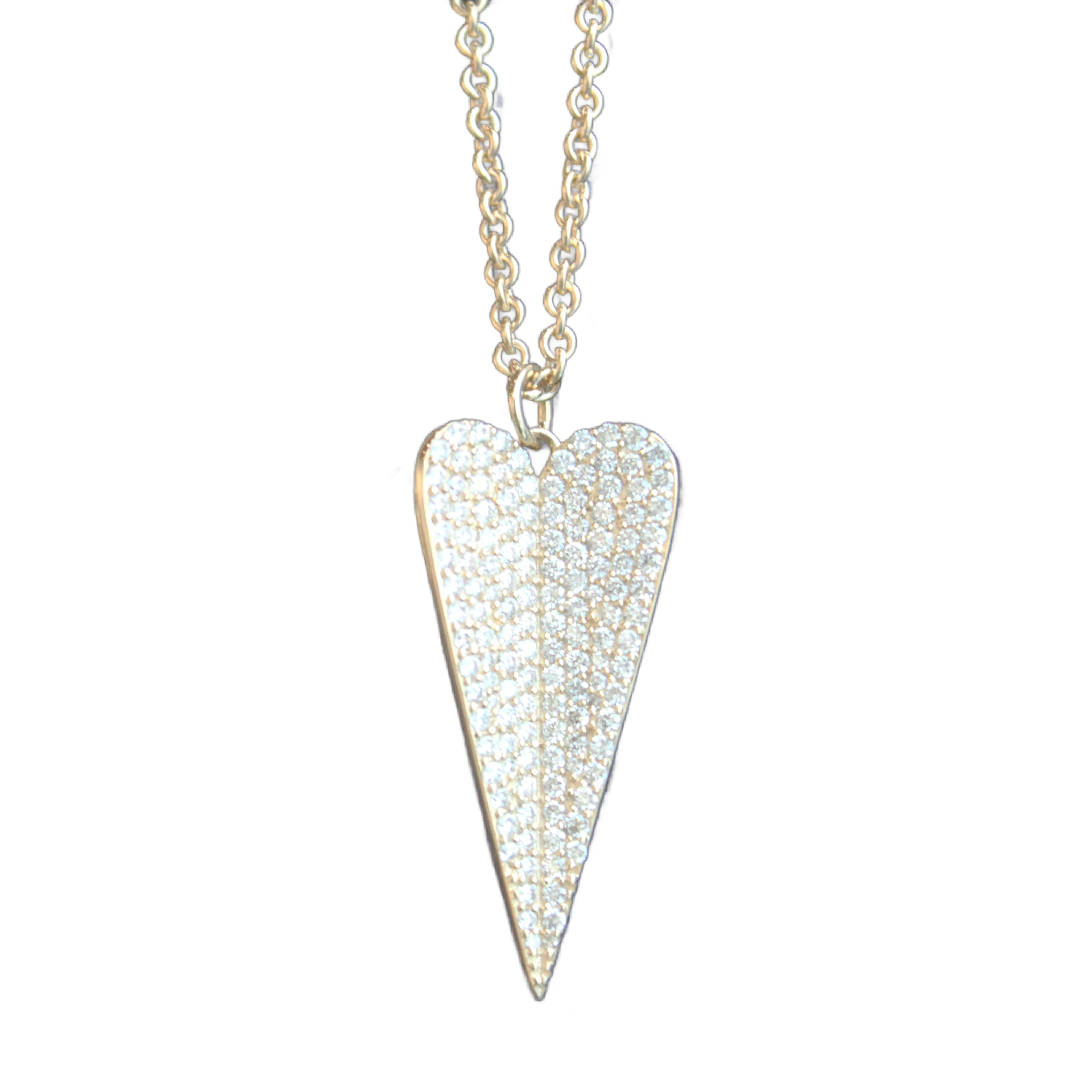 Large Pave Diamond Folded Heart Necklace