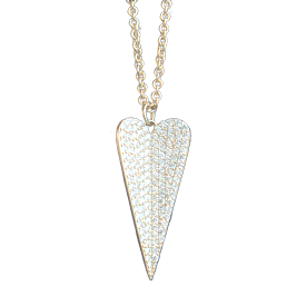 Large Pave Diamond Folded Heart Necklace