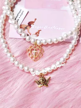 LILIAN Gold Cherub Hearts Pearls Choker 2.0