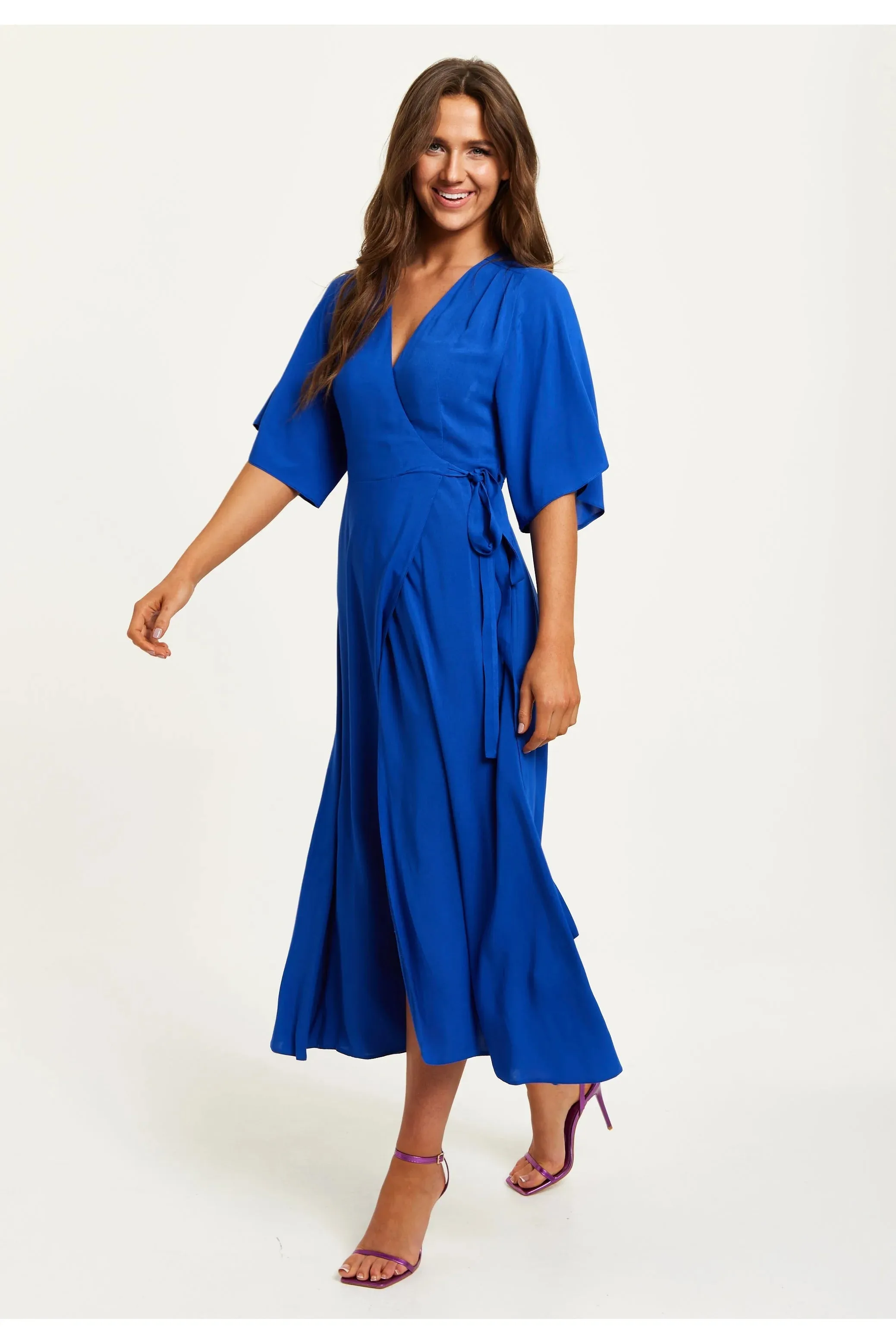 Liquorish Maxi Wrap Dress With Kimono Sleeves