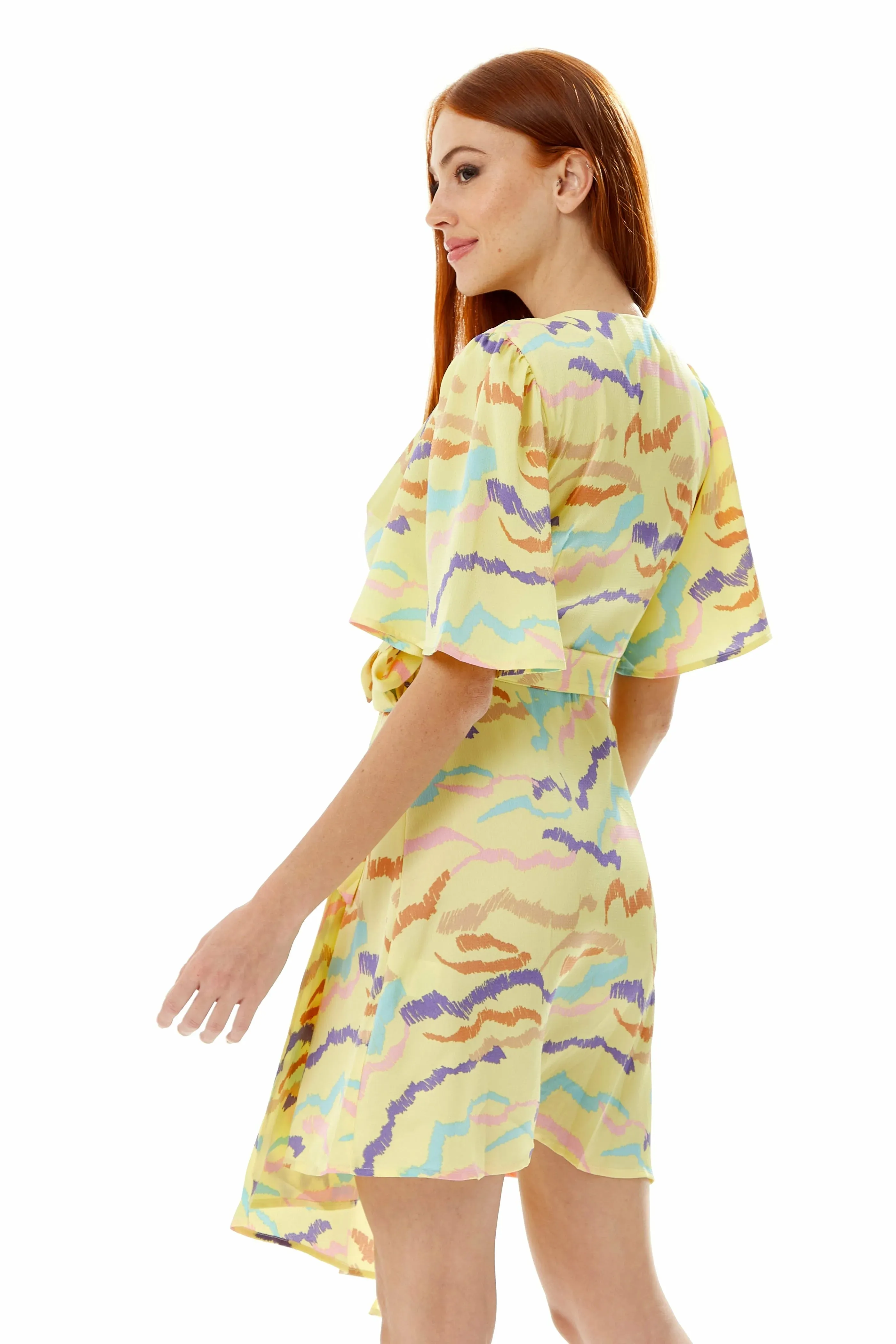 Liquorish Mini Abstract Print Wrap Dress