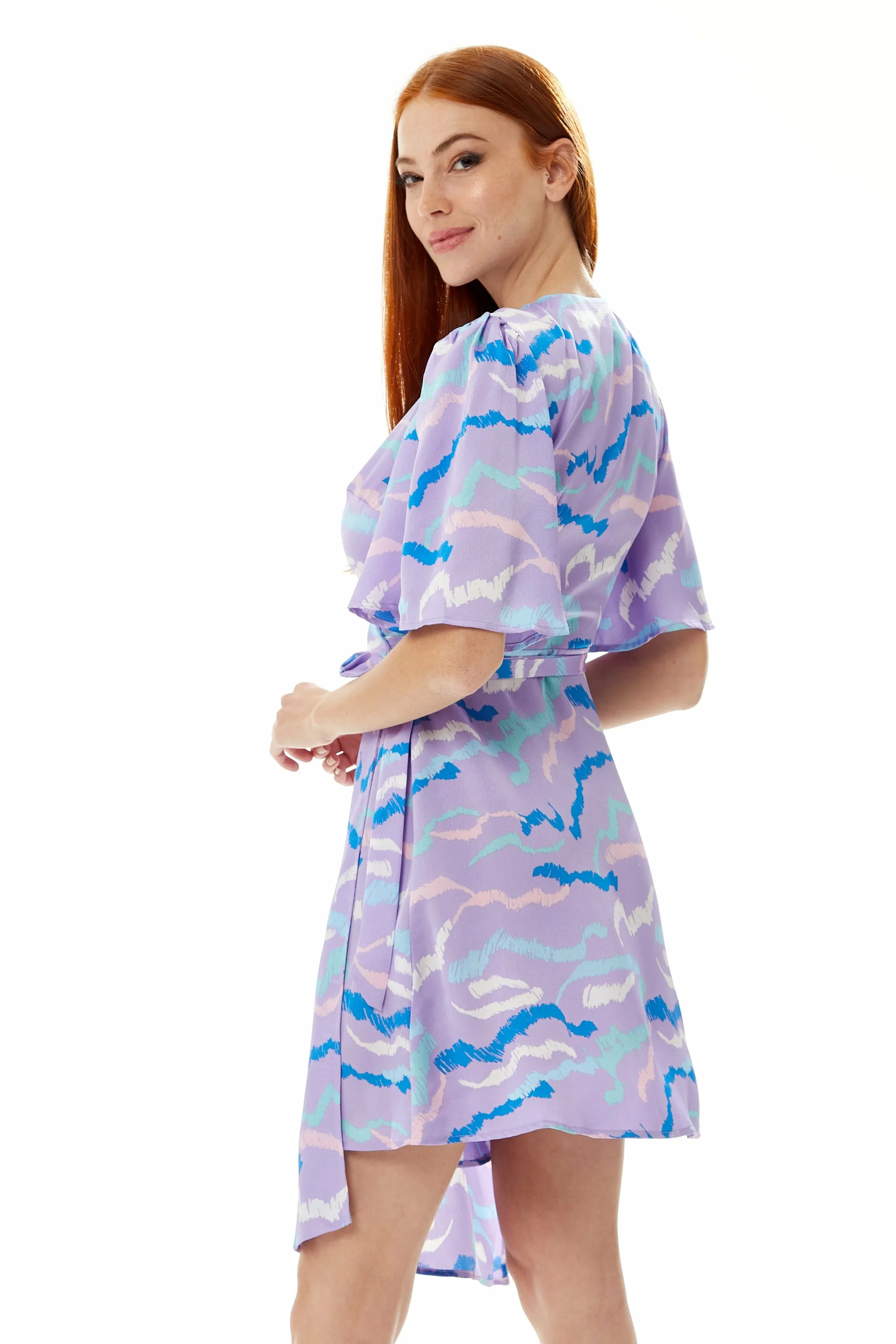 Liquorish Mini Abstract Print Wrap Dress