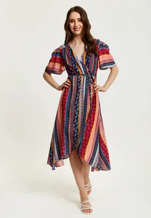 Liquorish Multicolour Paisley Print Midi Wrap Dress