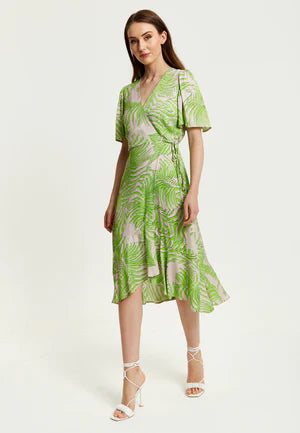 Liquorish Tropical Print Midi Wrap Dress