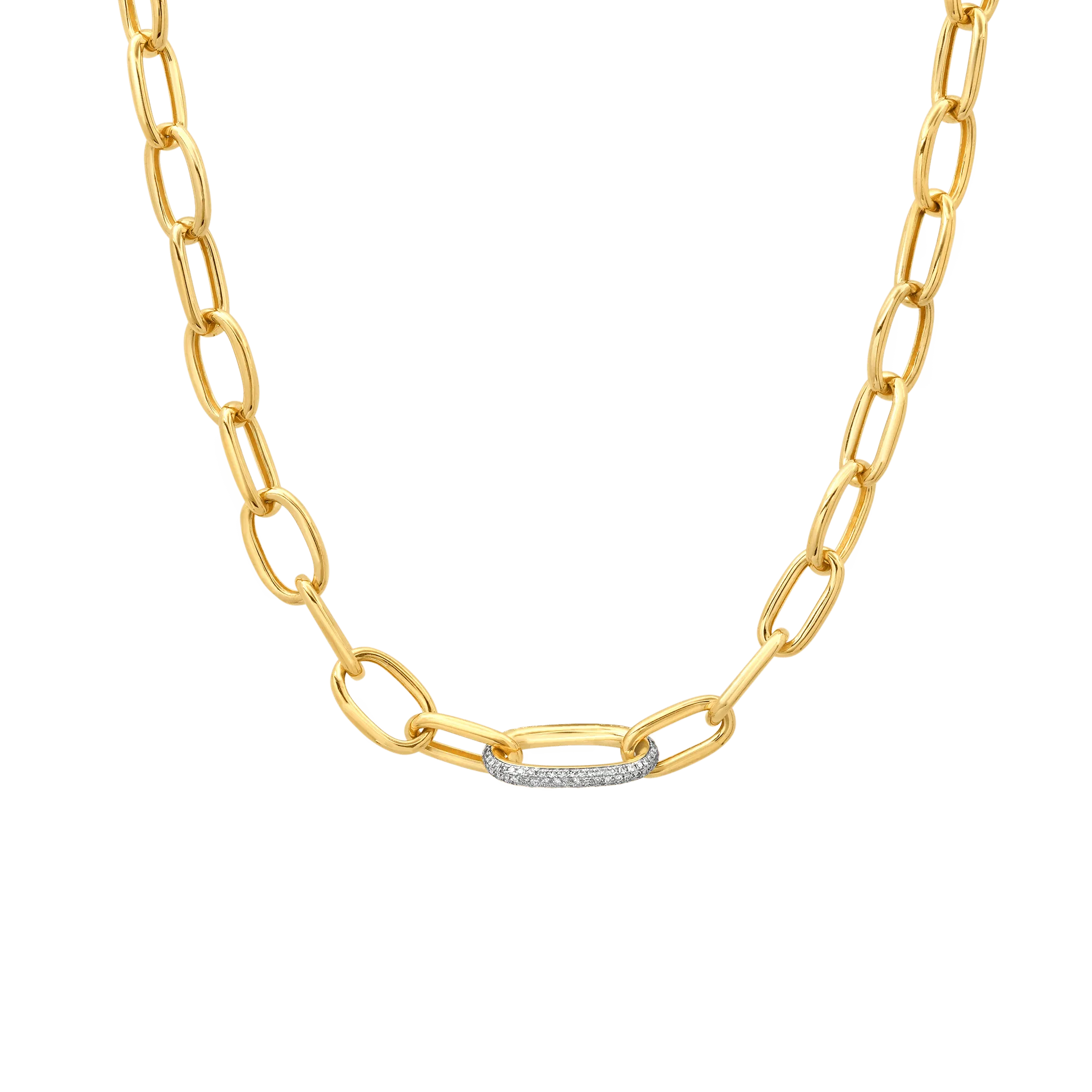 Long Rectangular Chain Necklace with White Pavé Diamond Link