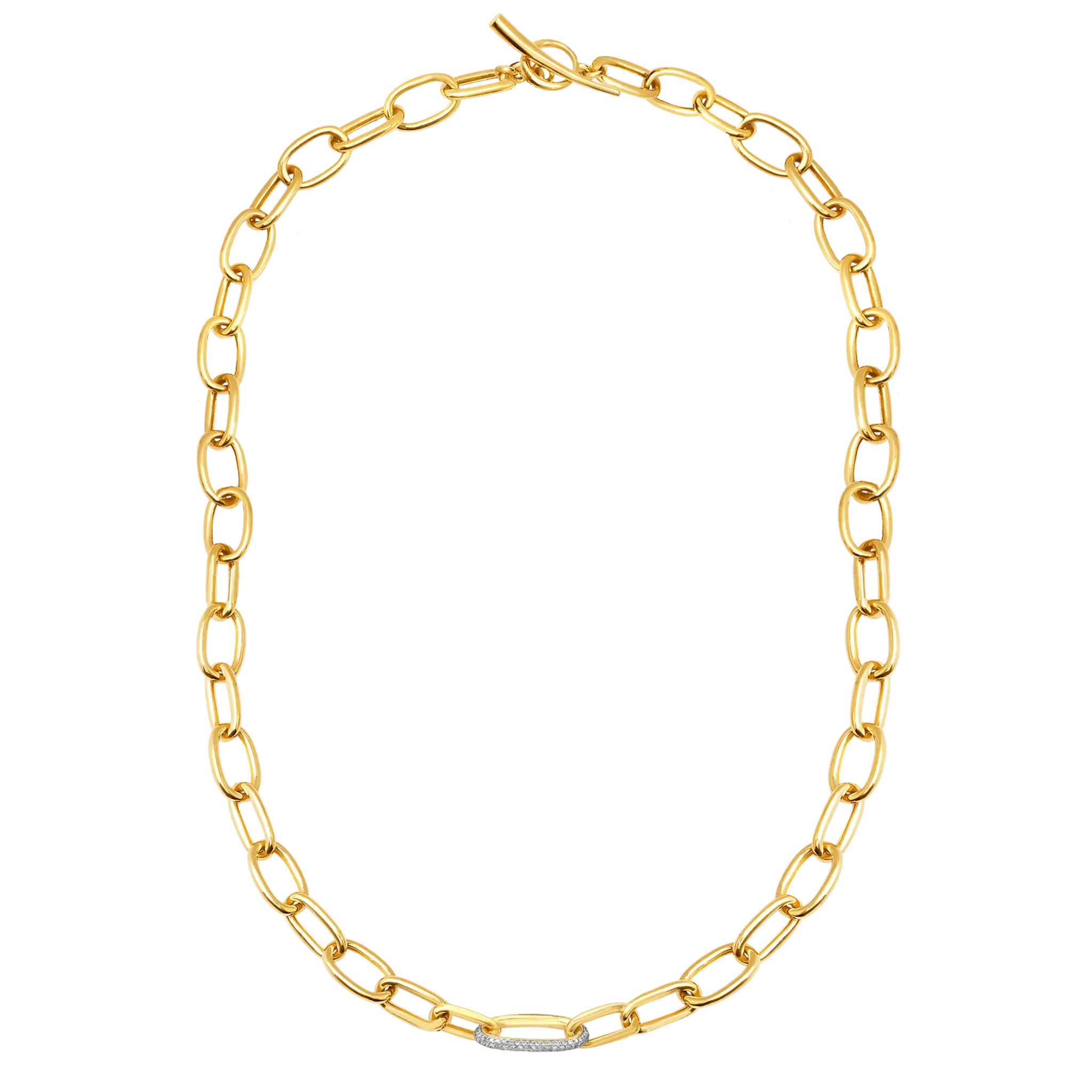 Long Rectangular Chain Necklace with White Pavé Diamond Link