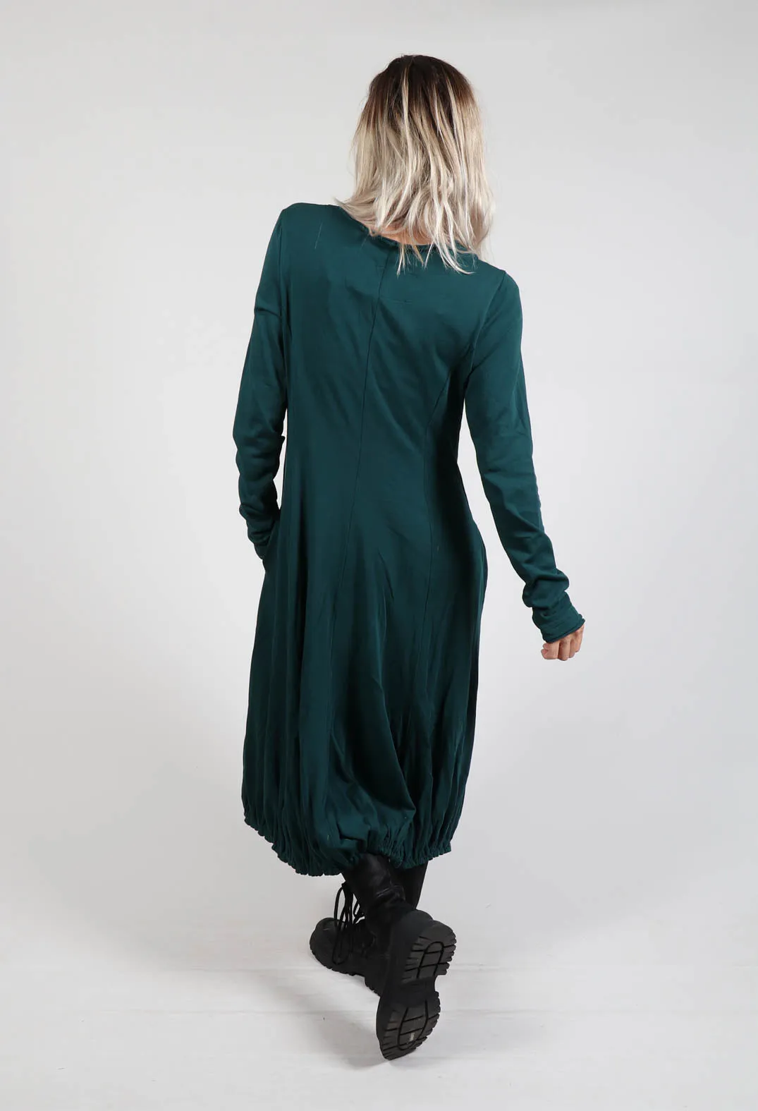 Long Sleeve Dress with Gathered Hem in Forest