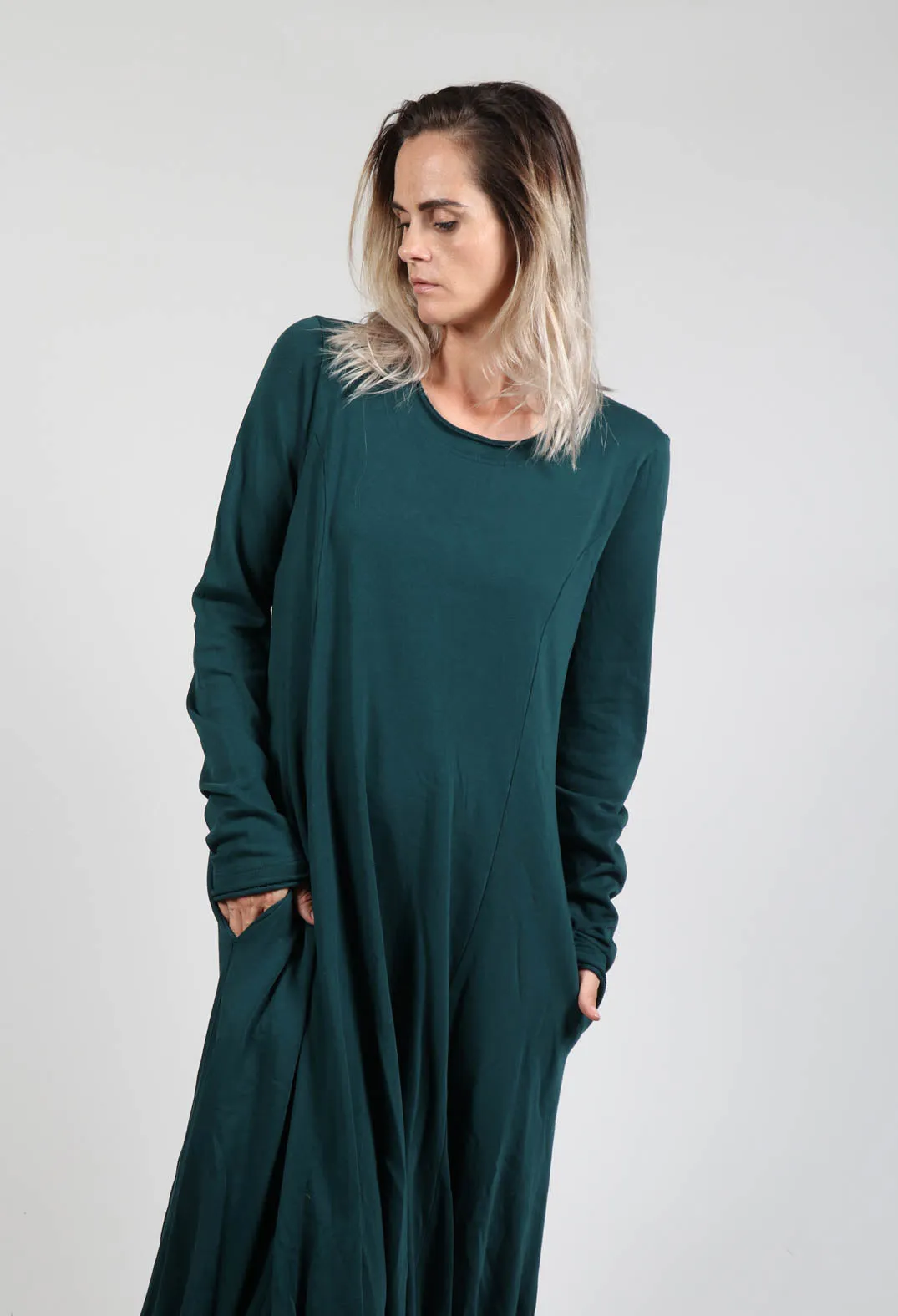 Long Sleeve Dress with Gathered Hem in Forest