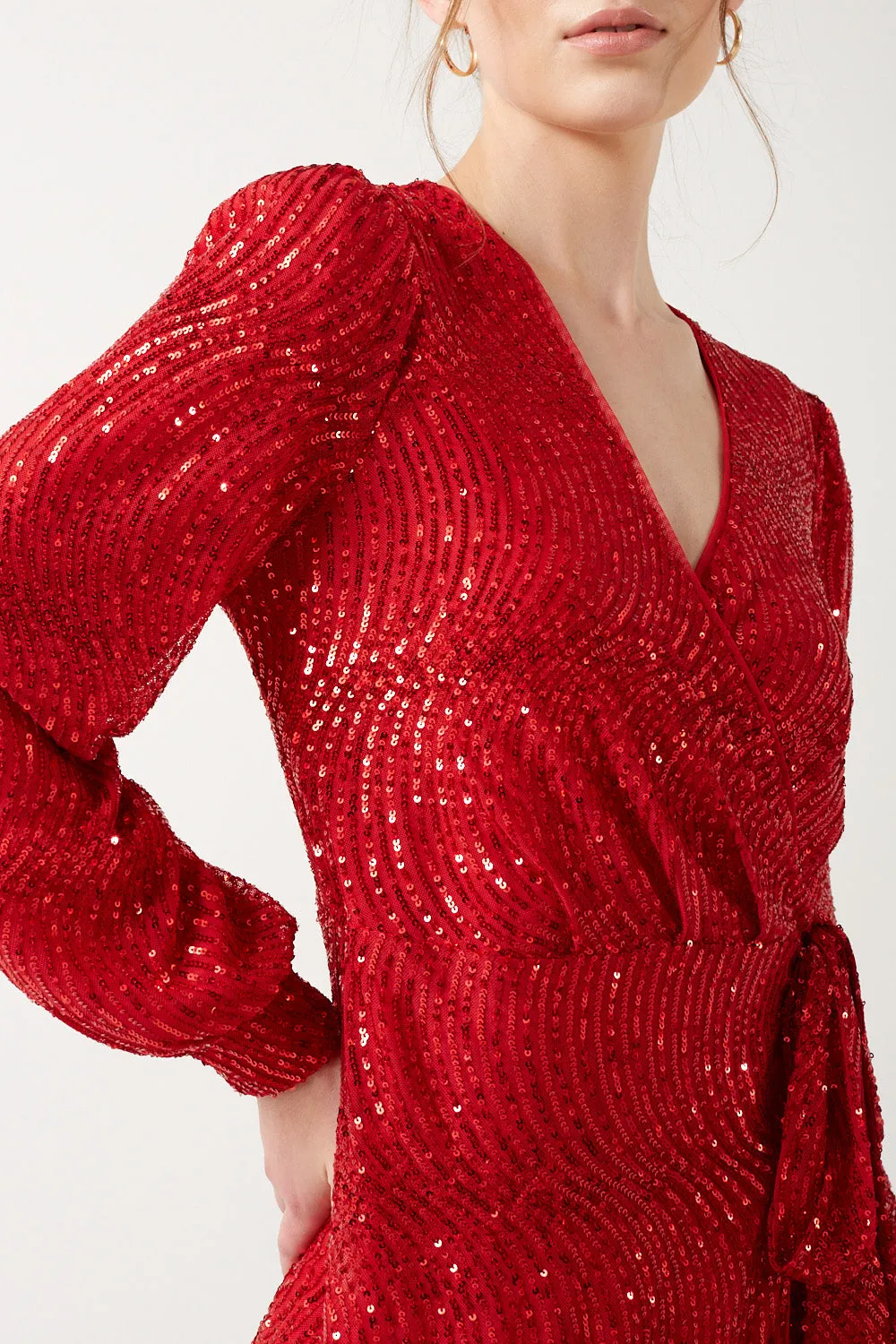 Marc Angelo Sequin Wrap Midi Dress