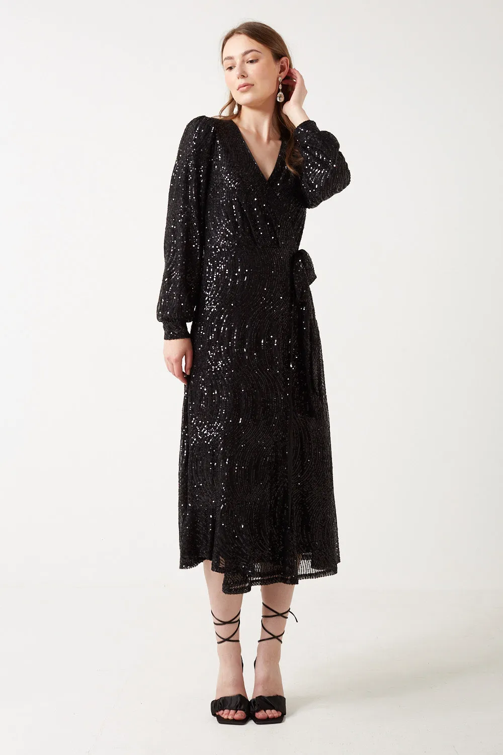 Marc Angelo Sequin Wrap Midi Dress