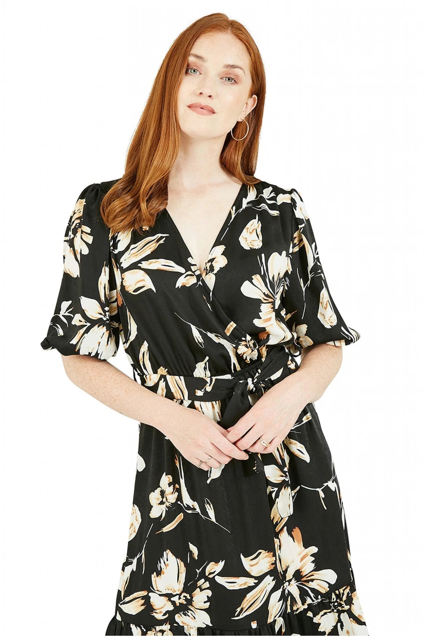 Mela London Black Floral Wrap Midi Dress