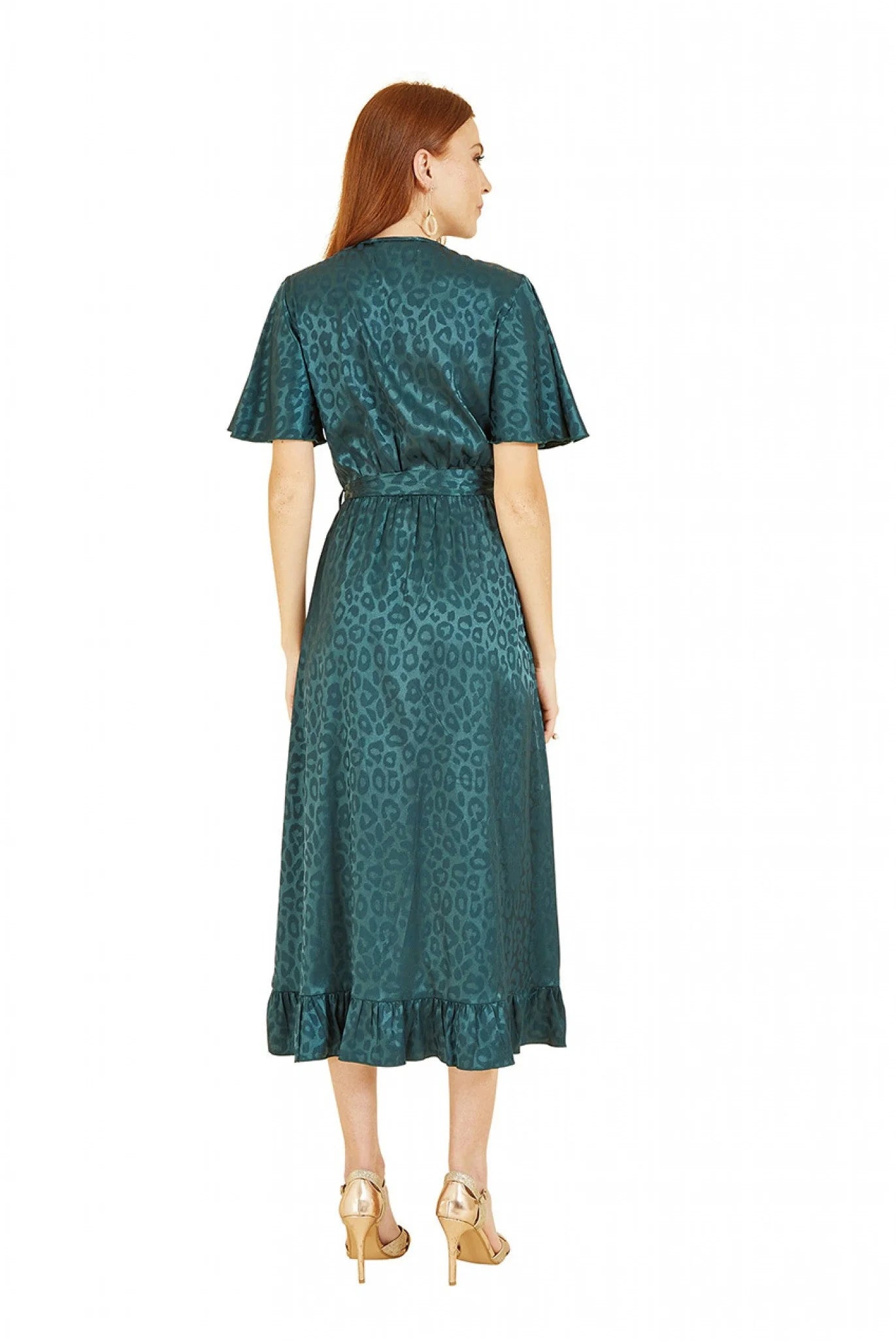 Mela London Green Jacquard Leopard Print Wrap Midi Dress