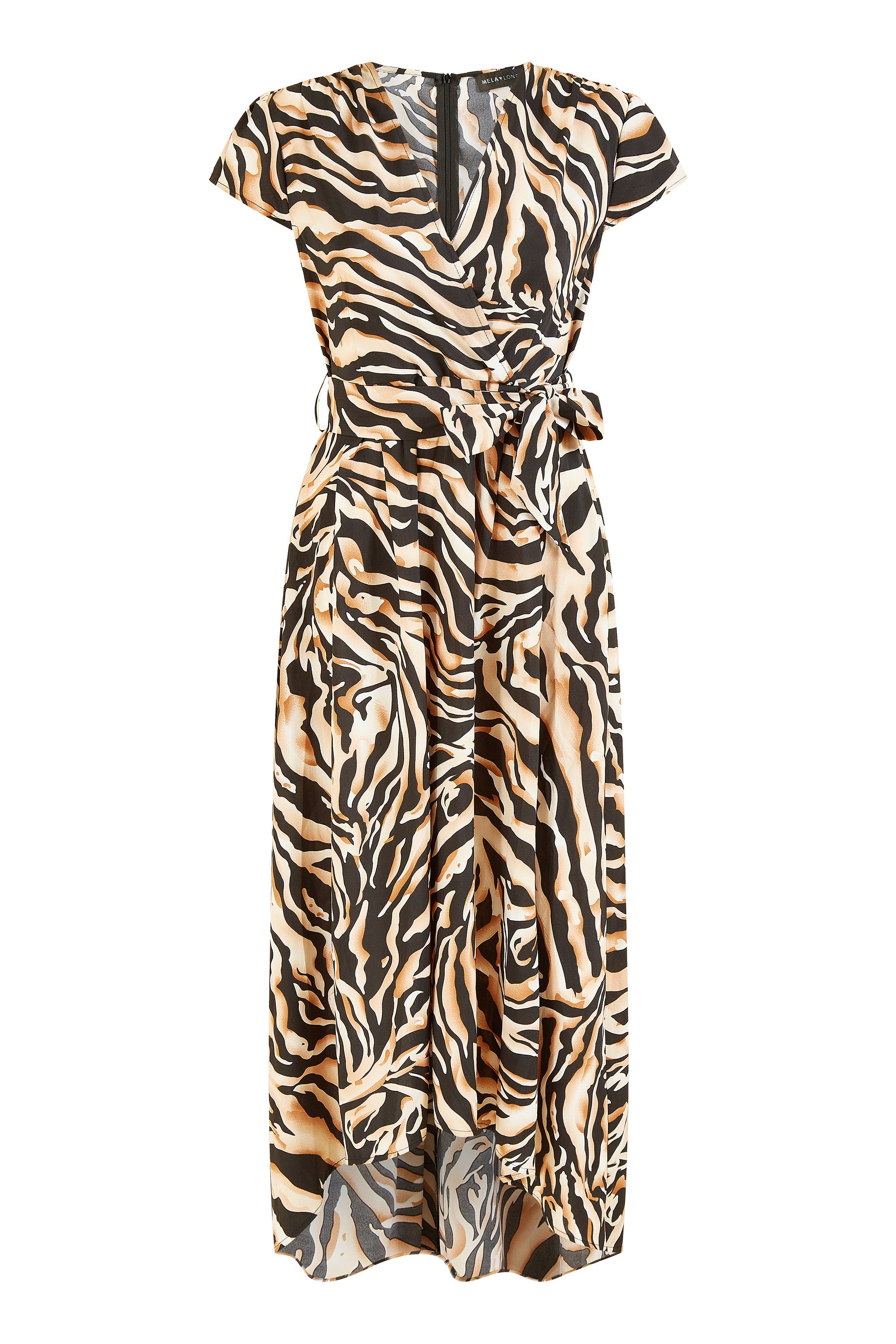 Mela London Zebra Print Dipped Hem Wrap Dress