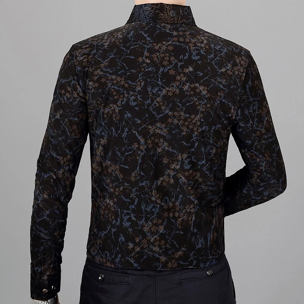 Men's Casual Korean Fashion Floral Printed Luxury Long Sleeve Shirt