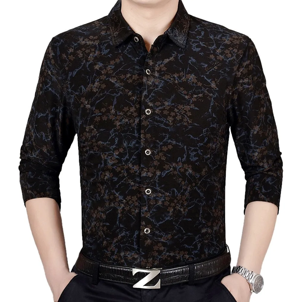 Men's Casual Korean Fashion Floral Printed Luxury Long Sleeve Shirt