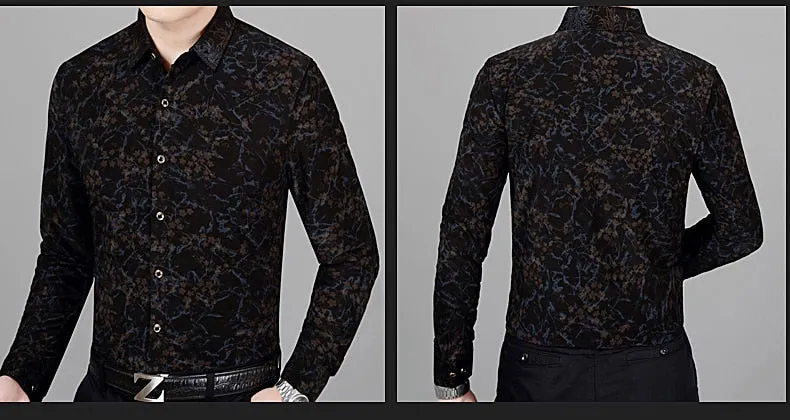 Men's Casual Korean Fashion Floral Printed Luxury Long Sleeve Shirt