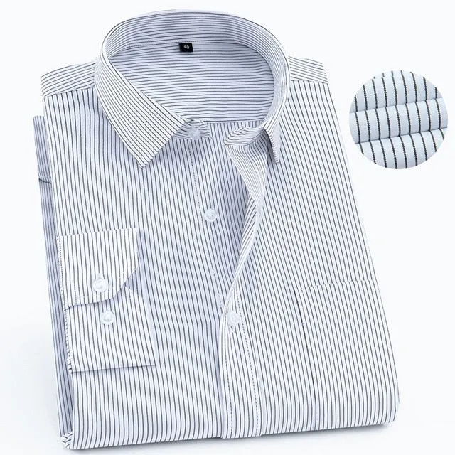 Men's Formal Standard-fit Striped Single Patch Pocket Long Sleeve Shirt