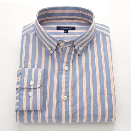 Men's Striped Cotton Chest Pocket Standard-fit Oxford Long Sleeve Shirt