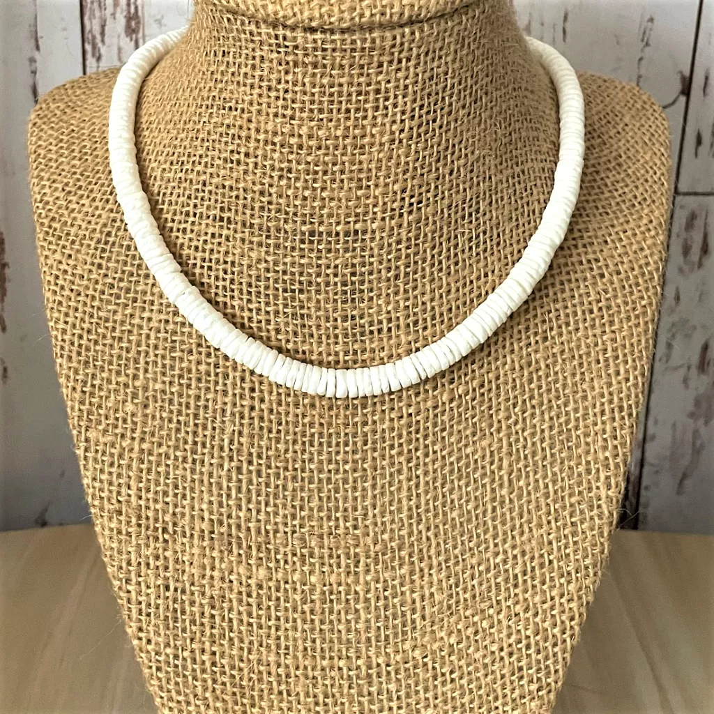 Mens White Shell Choker Necklace