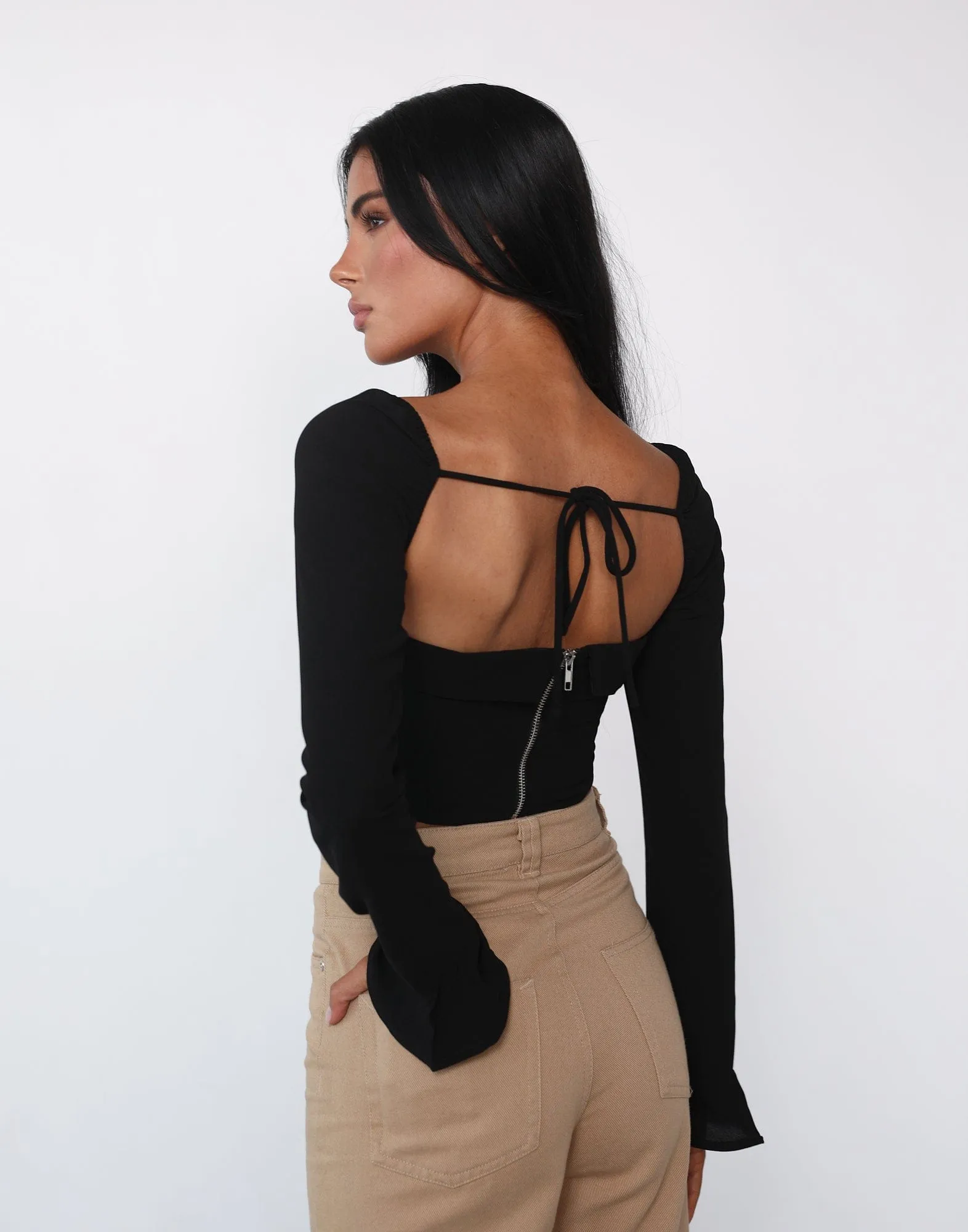 Milene Long Sleeve Top (Black)