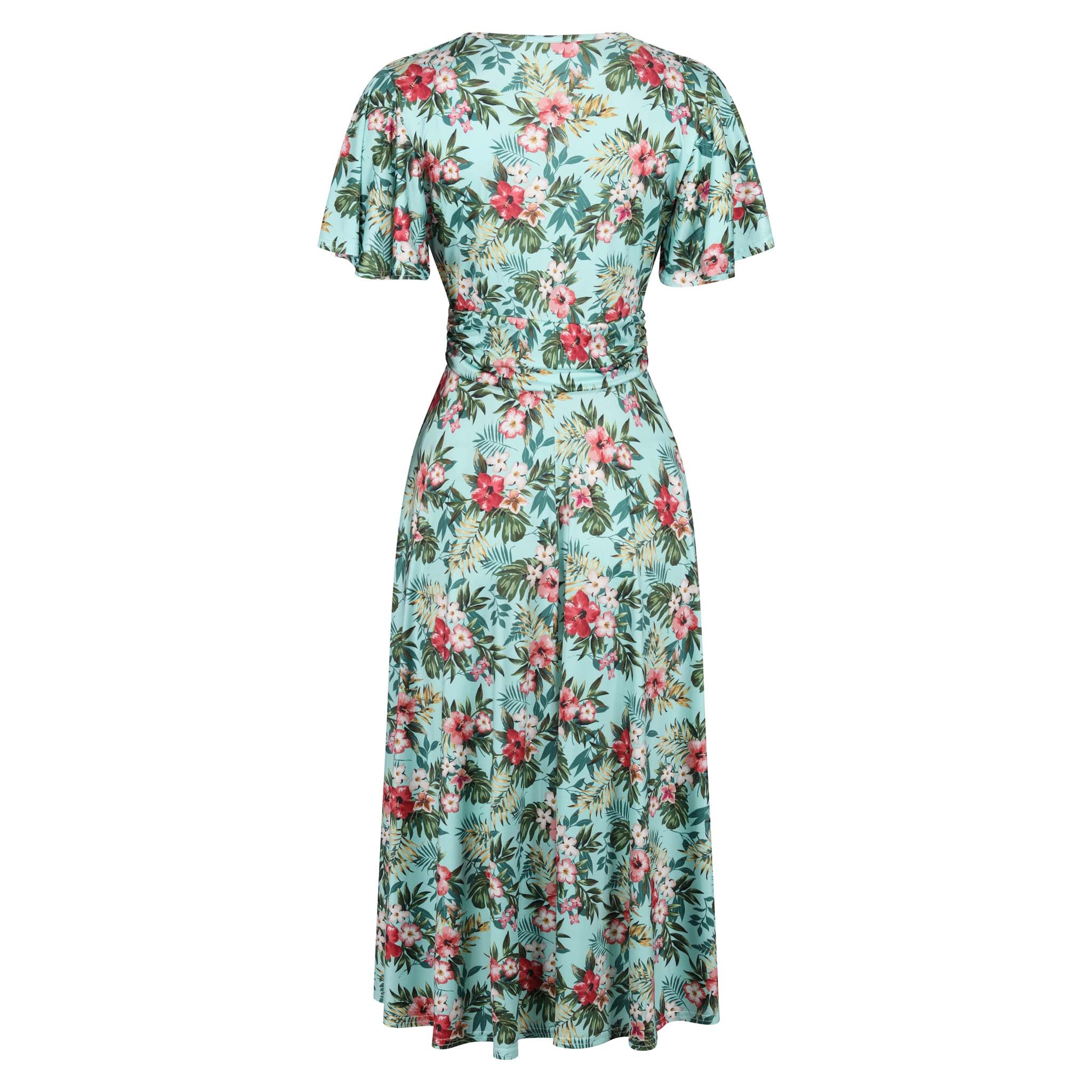 Mint Floral Print Cap Sleeve V Neck Wrap Top Swing Dress