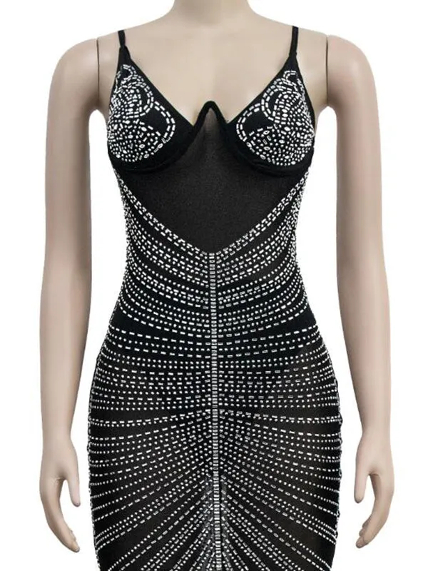 Momnfancy Black Rhinestone Grenadine Spaghetti Strap Corset Bodycon Prom Baby Shower Party Maternity Mini Dress