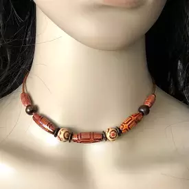 Natural Brown, Beige and Black Wood Beaded Choker